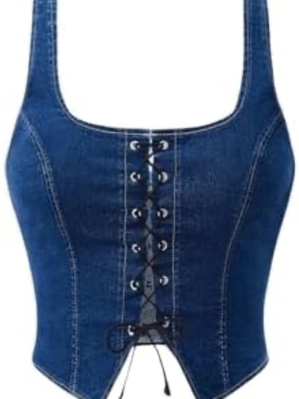 SHEIN Dark Blue Denim Lace-Up Crop Vest